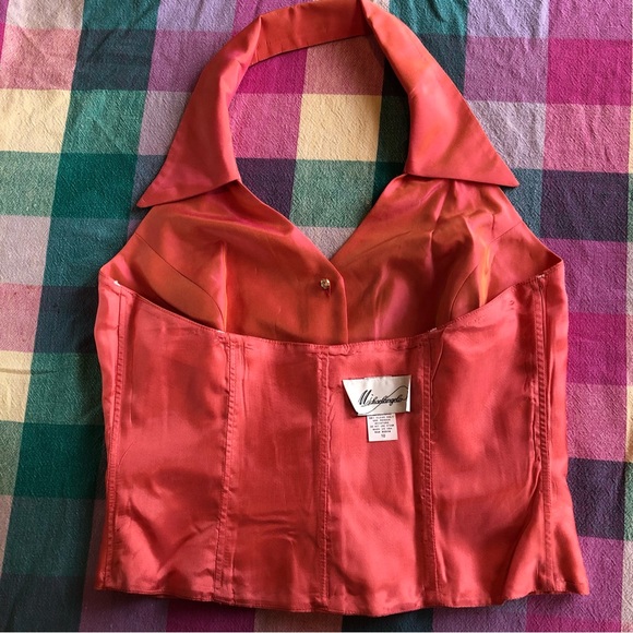 Vintage Pink Orange rhinestone halter Top size 10 Medium 90s - Picture 14 of 16